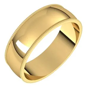 10K Yellow 6 mm Milgrain Half Round Light Band Size 10.5