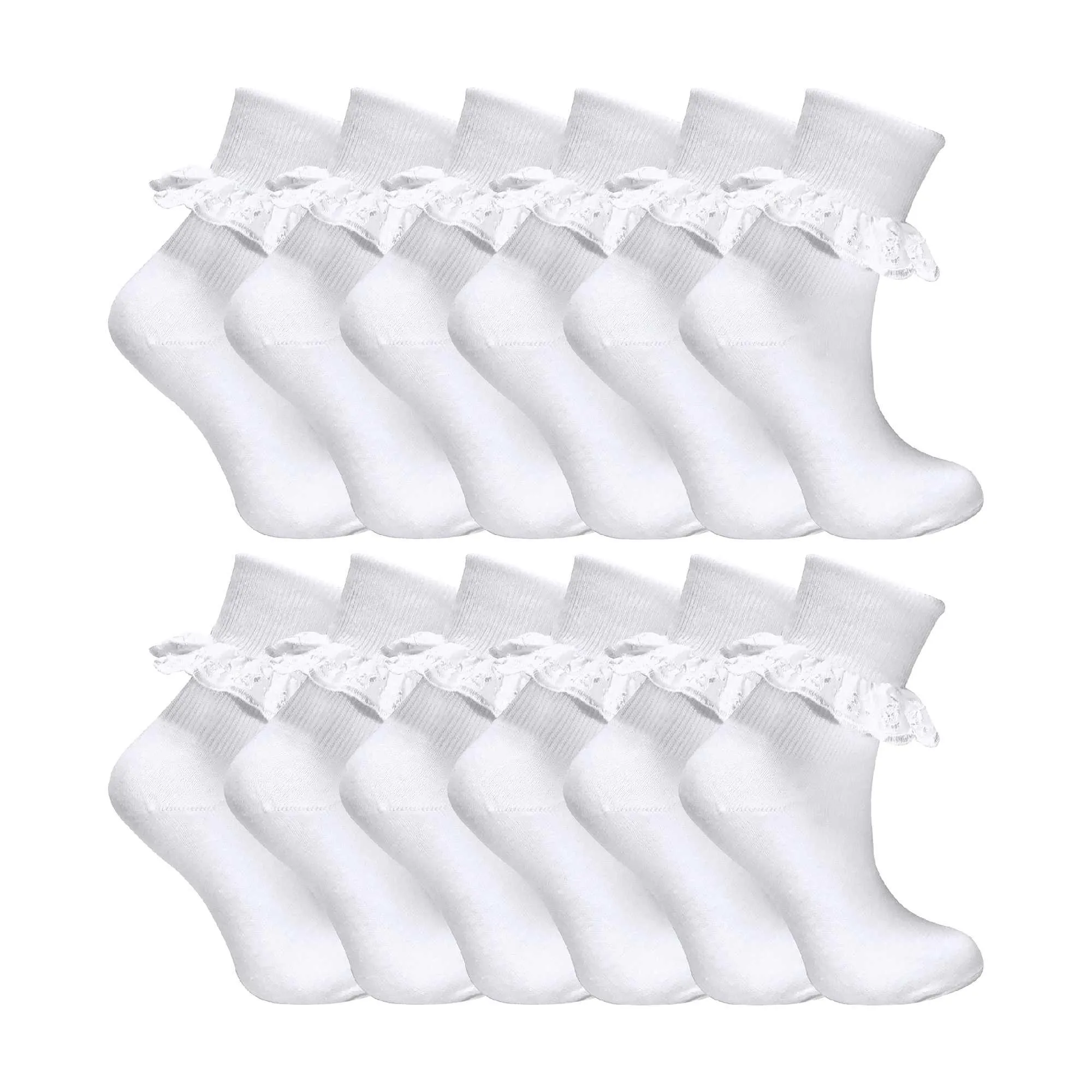 12 Pack Baby Girls White Soft Frilly Lace Socks