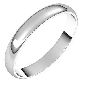 14K White 3 mm Half Round Ultra-Light Band Size 10.5