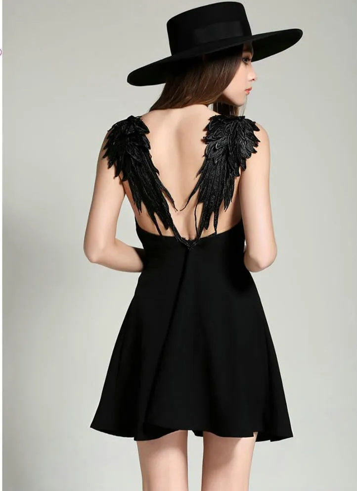 2 Colors Feather Spaghetti Strap Backless Mini Skater Dress Sleeveless Casual Clubwear Party Dresses Summer Women