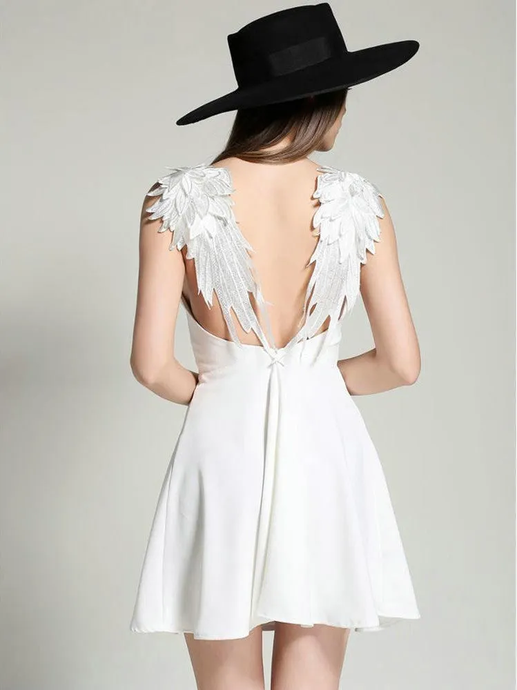 2 Colors Feather Spaghetti Strap Backless Mini Skater Dress Sleeveless Casual Clubwear Party Dresses Summer Women