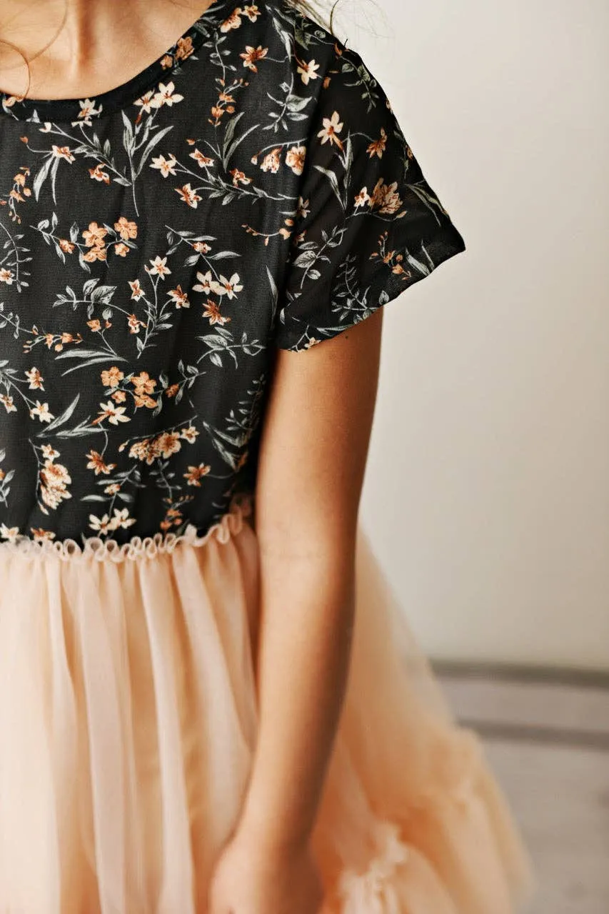 Black & Peach Floral Tulle Dress