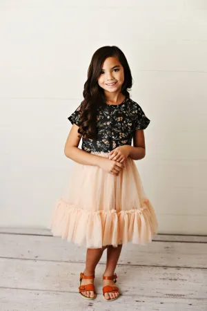 Black & Peach Floral Tulle Dress