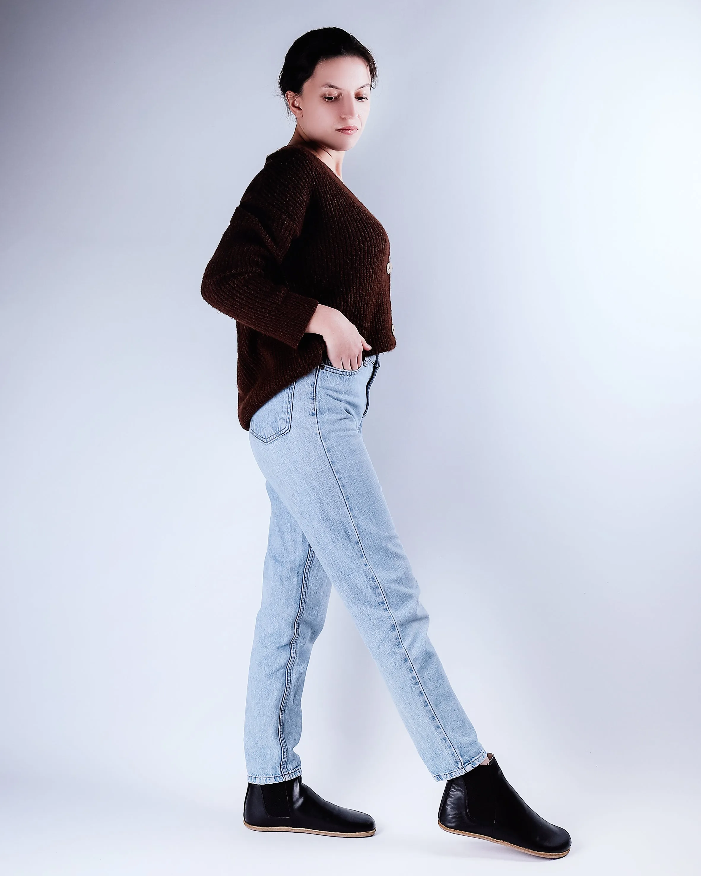 Black Chelsea Boots Wide Barefoot Smooth Leather Handmade Shoes