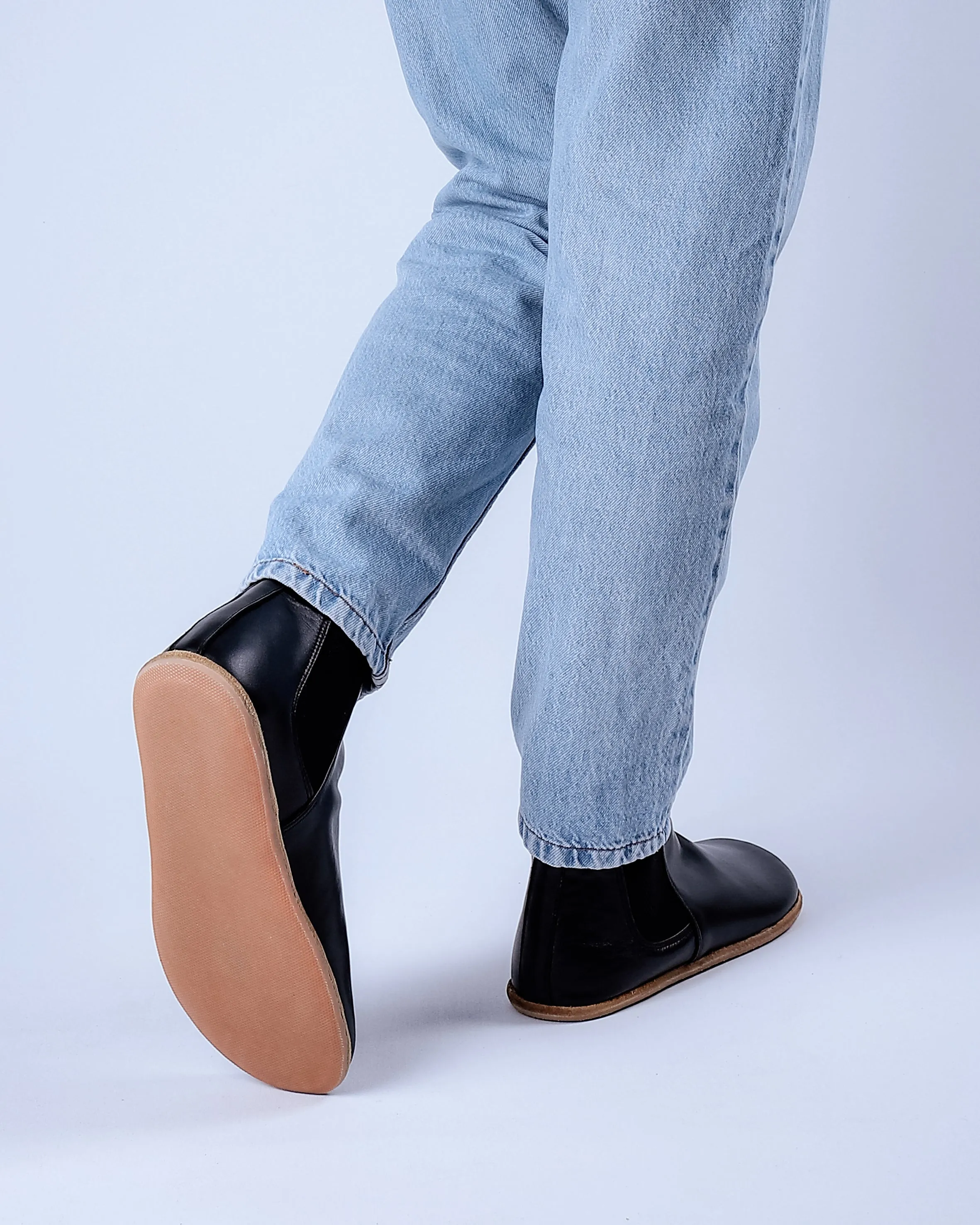 Black Chelsea Boots Wide Barefoot Smooth Leather Handmade Shoes