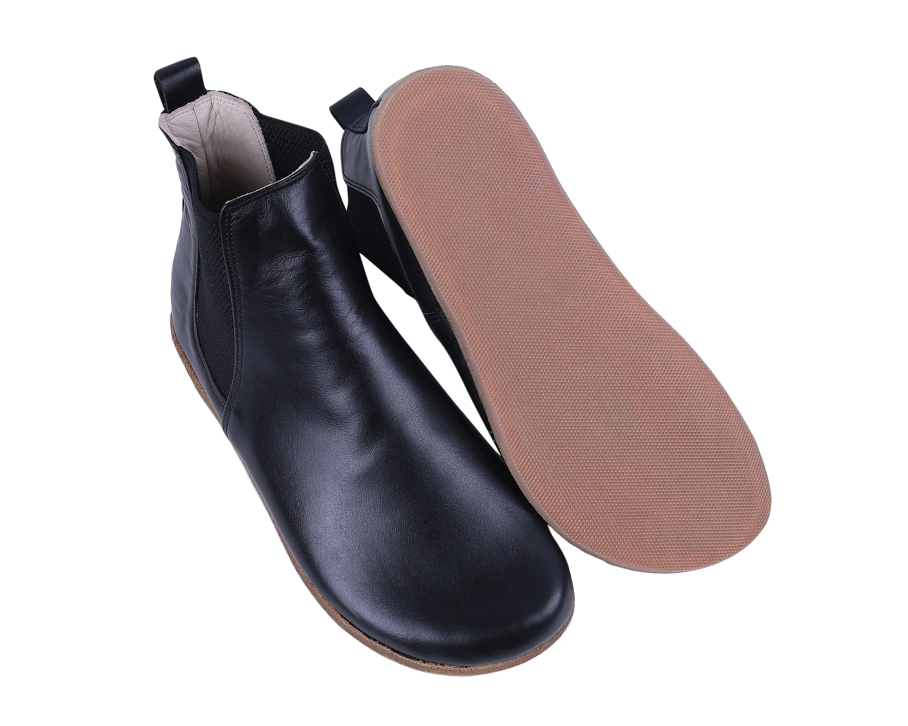 Black Chelsea Boots Wide Barefoot Smooth Leather Handmade Shoes