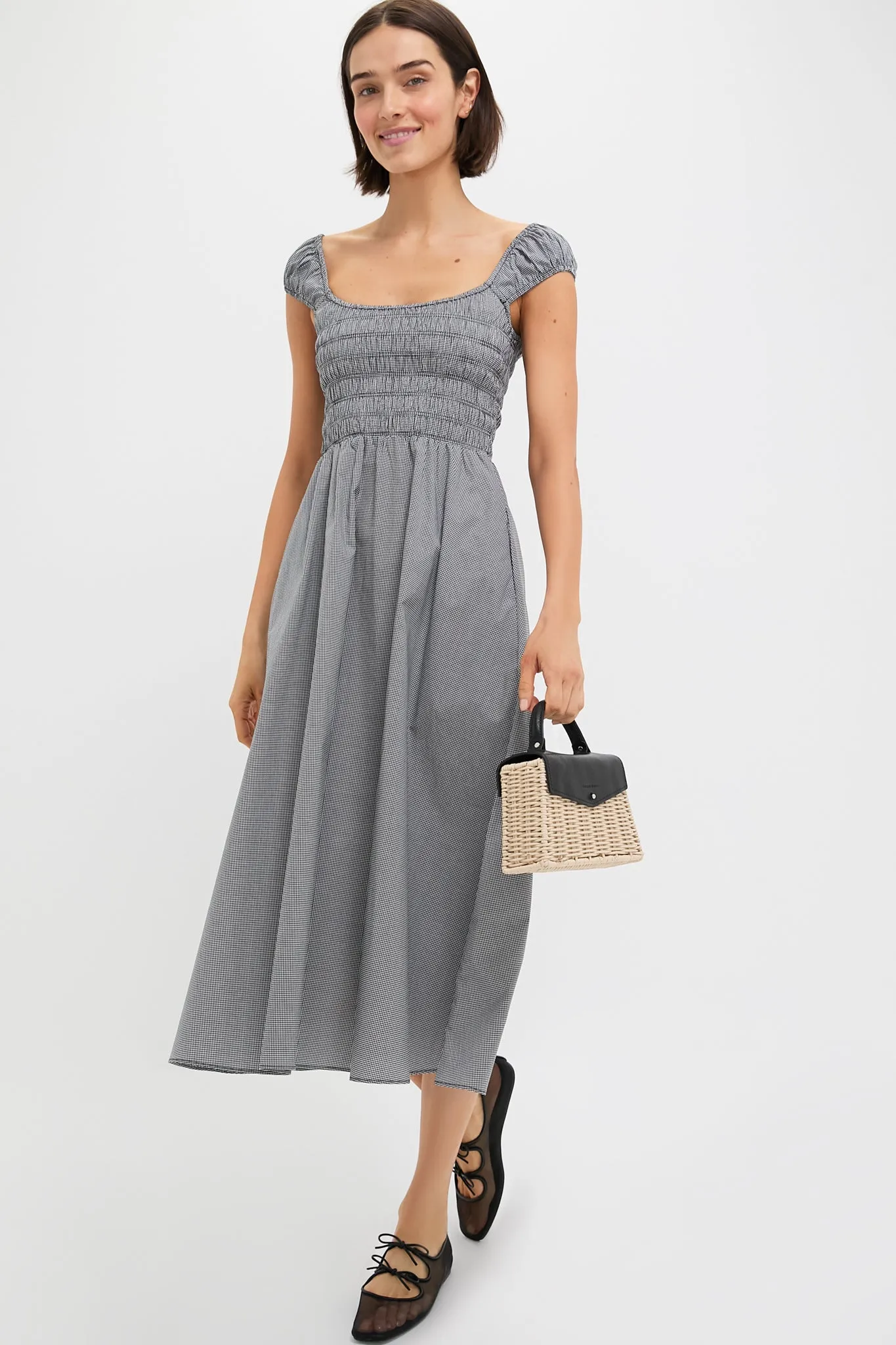 Black Gingham Amelie Midi Dress