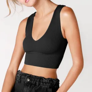 Black V-Neck Crop Top