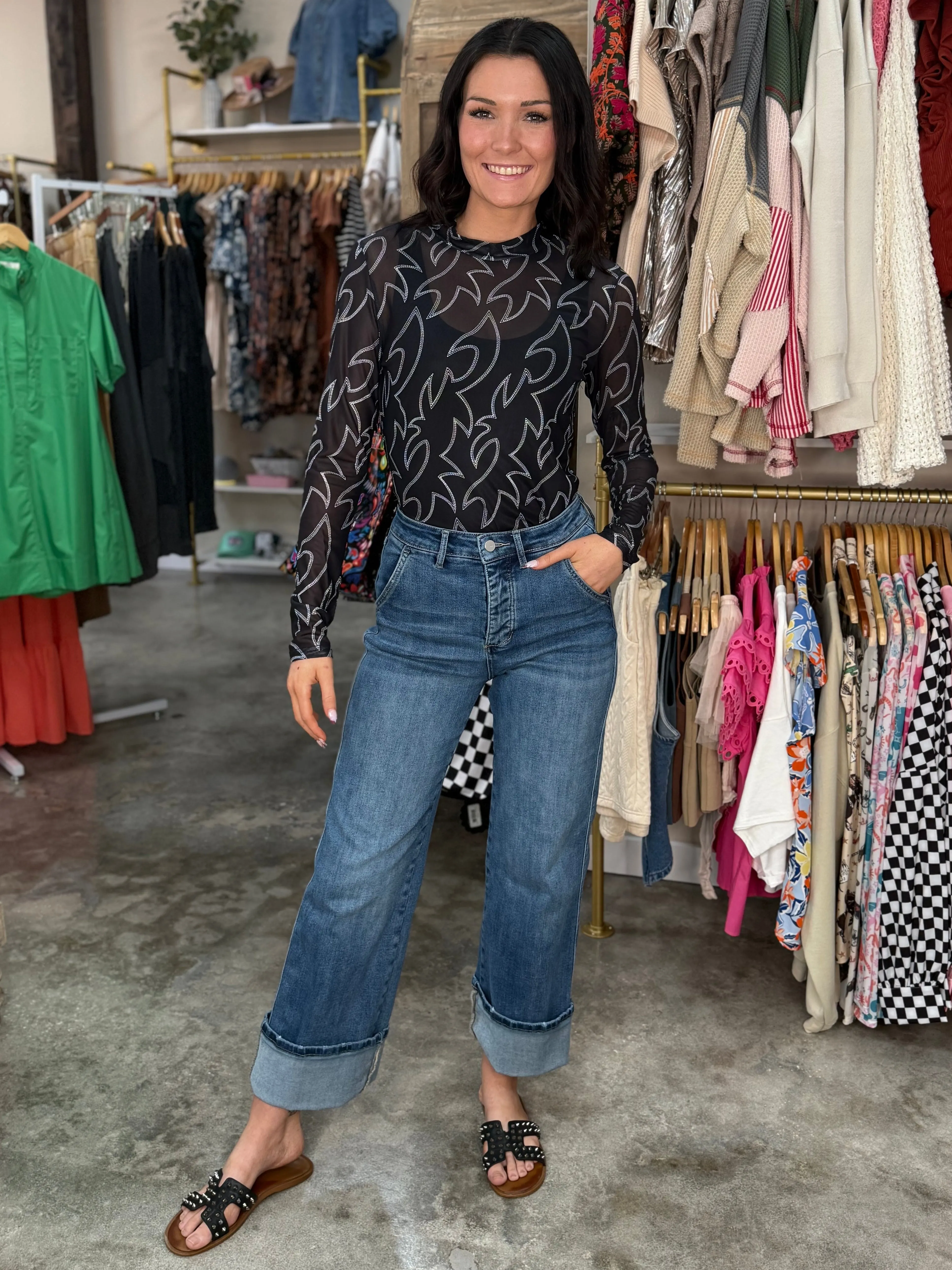 Boots Stitch Mesh Mock Neck Top