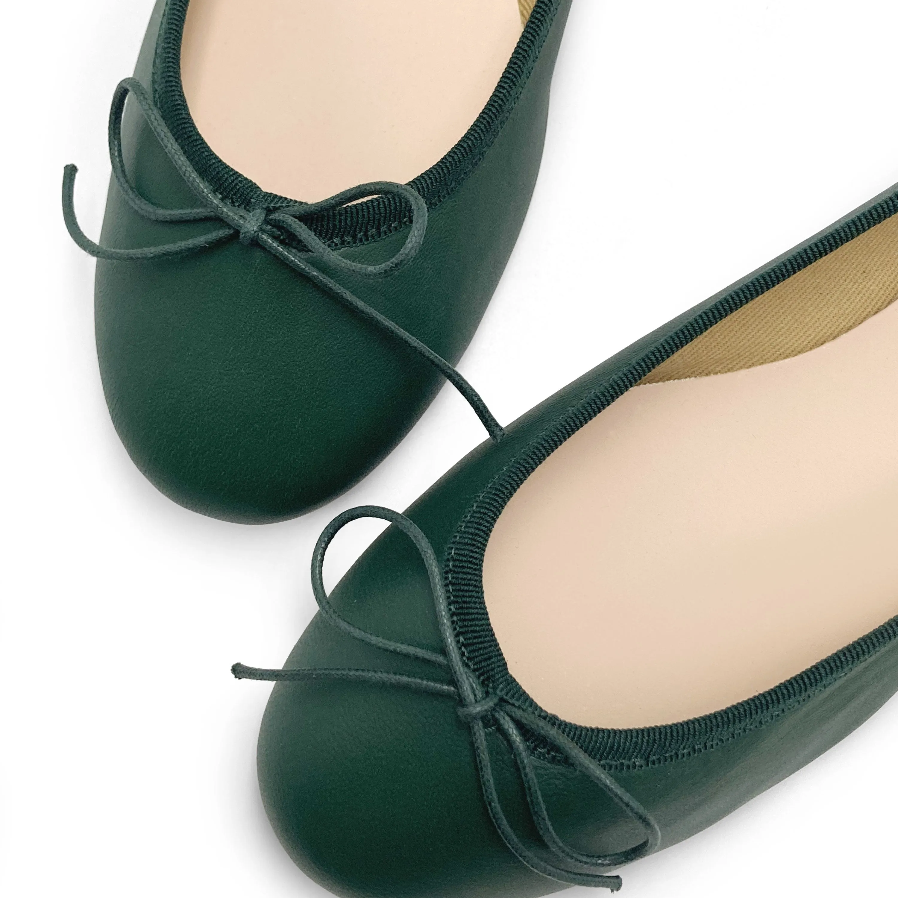 Bottle green leather ballet flats