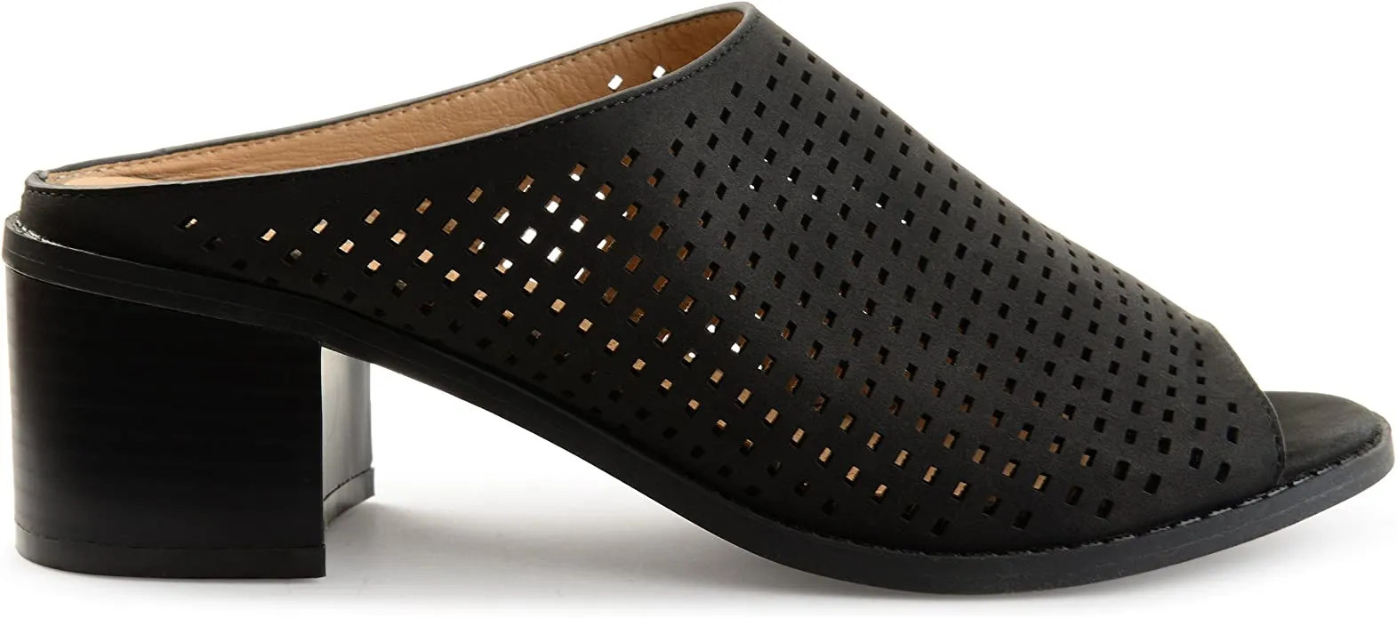 Brinley Co. Womens Zess Faux Nubuck Open-Toe Perforated Mules Black, 9 Regular US
