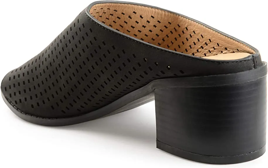 Brinley Co. Womens Zess Faux Nubuck Open-Toe Perforated Mules Black, 9 Regular US