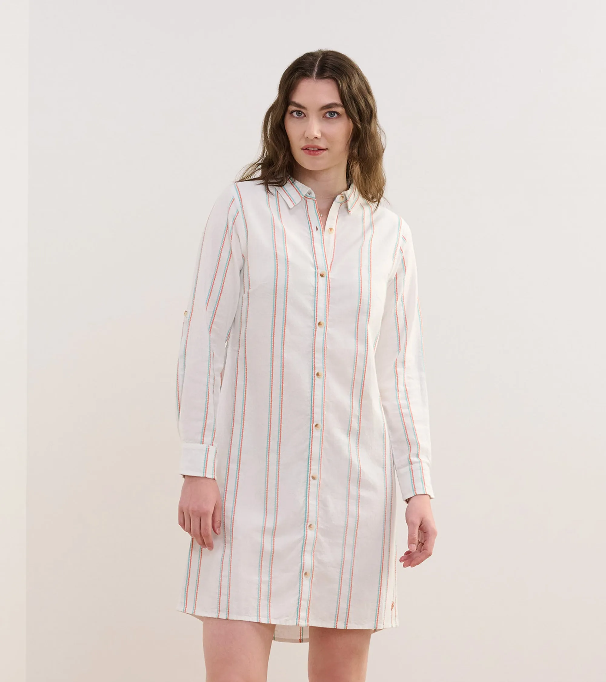 Cara Shirt Dress - Peach Chain Stripes