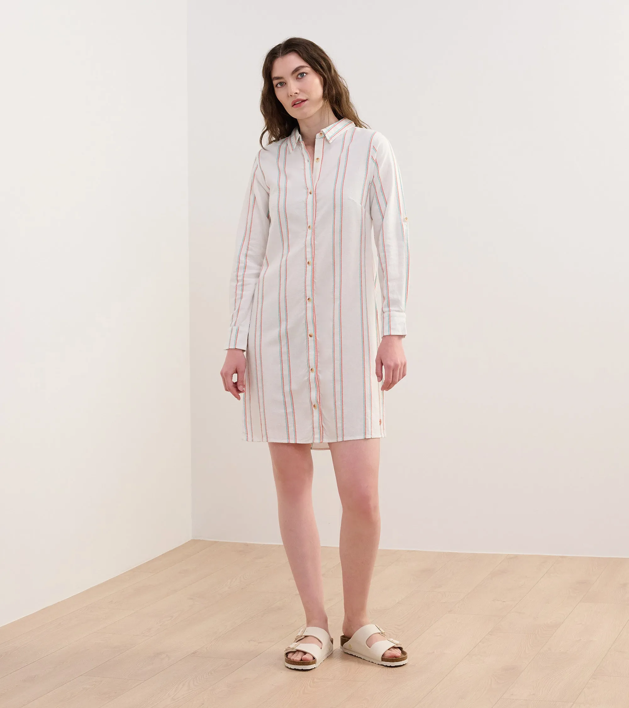 Cara Shirt Dress - Peach Chain Stripes