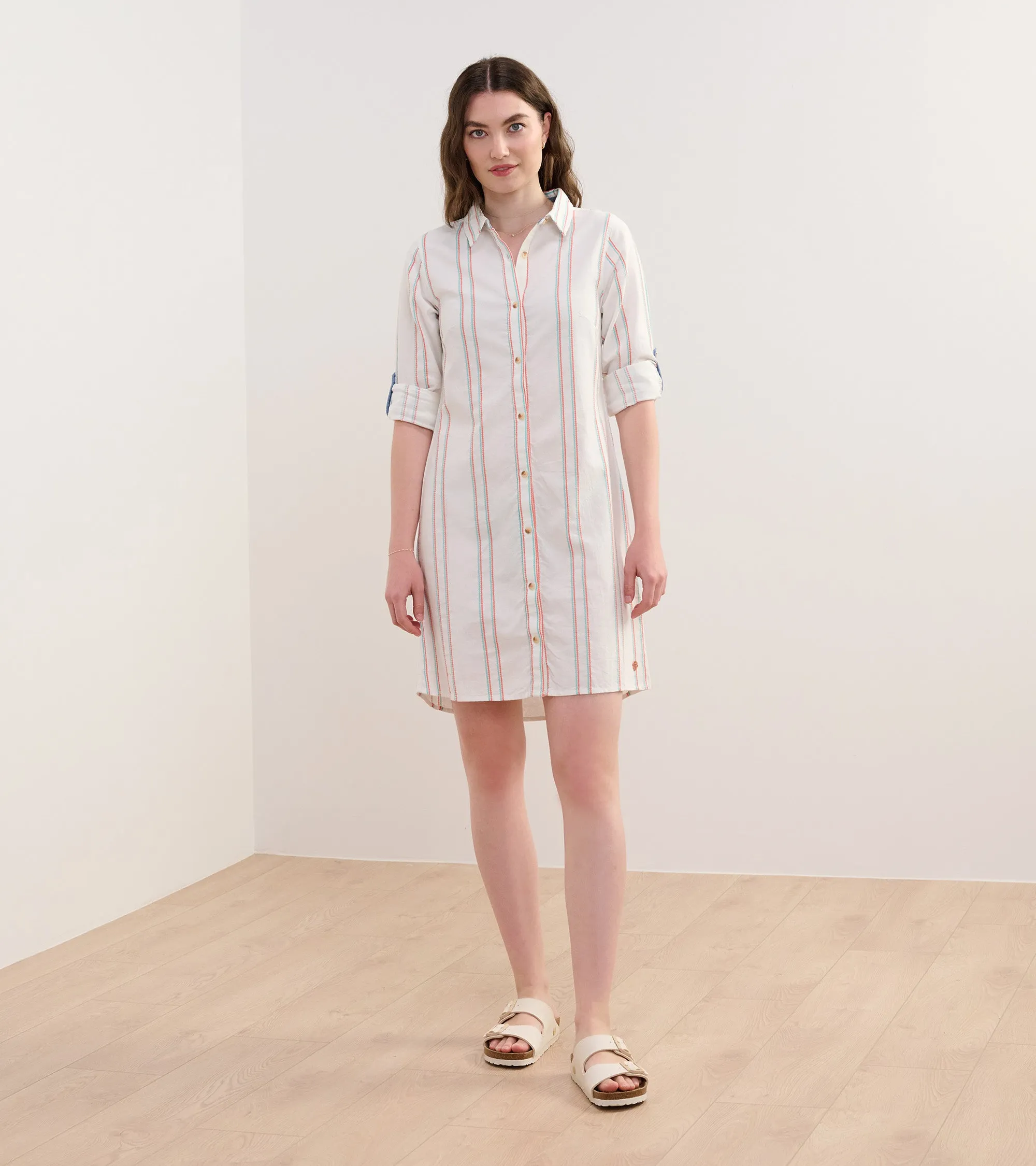 Cara Shirt Dress - Peach Chain Stripes