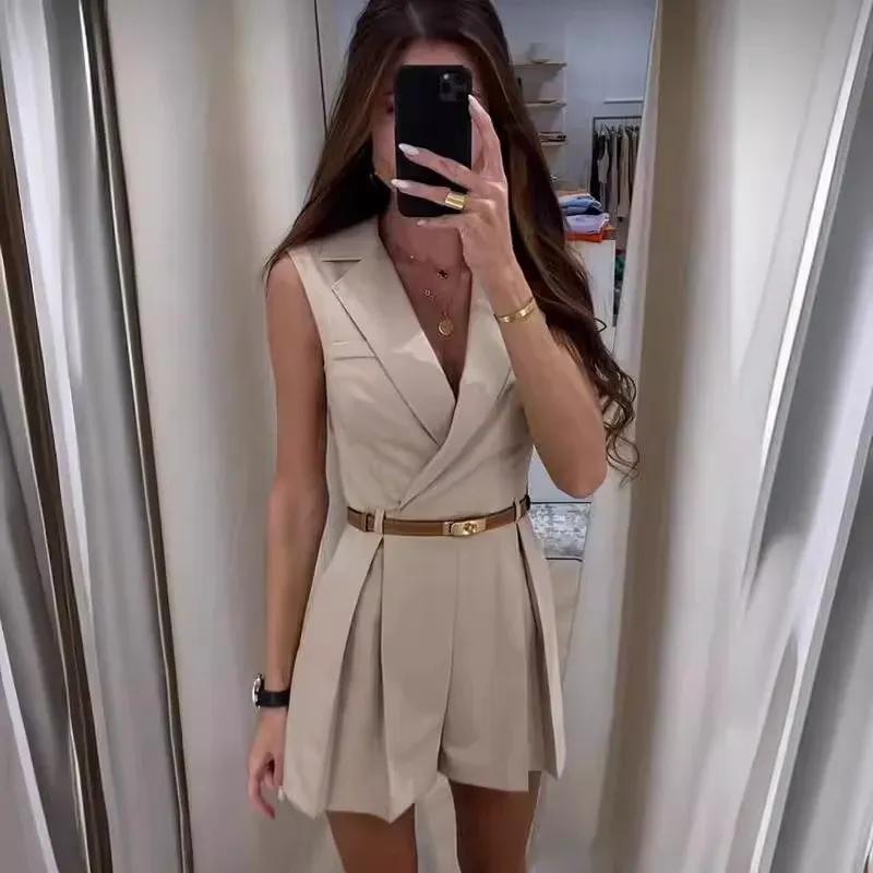 Chic & Confident – Women’s Sleeveless Belted Romper