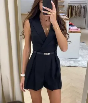 Chic & Confident – Women’s Sleeveless Belted Romper