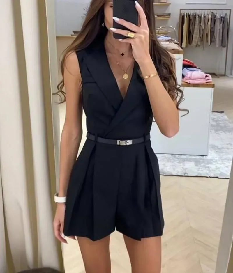 Chic & Confident – Women’s Sleeveless Belted Romper