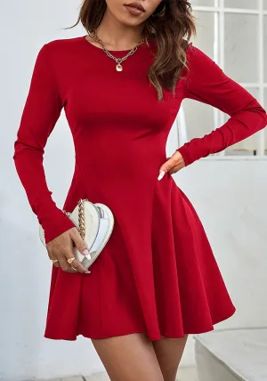 Classic Long-Sleeve Fit-and-Flare Mini Dress for Effortless Elegance