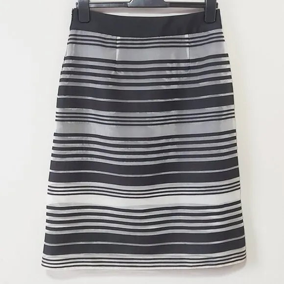 COPY - Alexis Medalia Skirt Large Black White Striped Office Comfy Sheer Pencil…