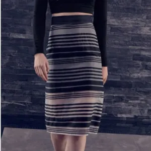 COPY - Alexis Medalia Skirt Large Black White Striped Office Comfy Sheer Pencil…