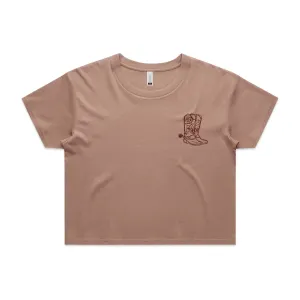 Cowboy Boot Cropped Western Tee (Embroidered)