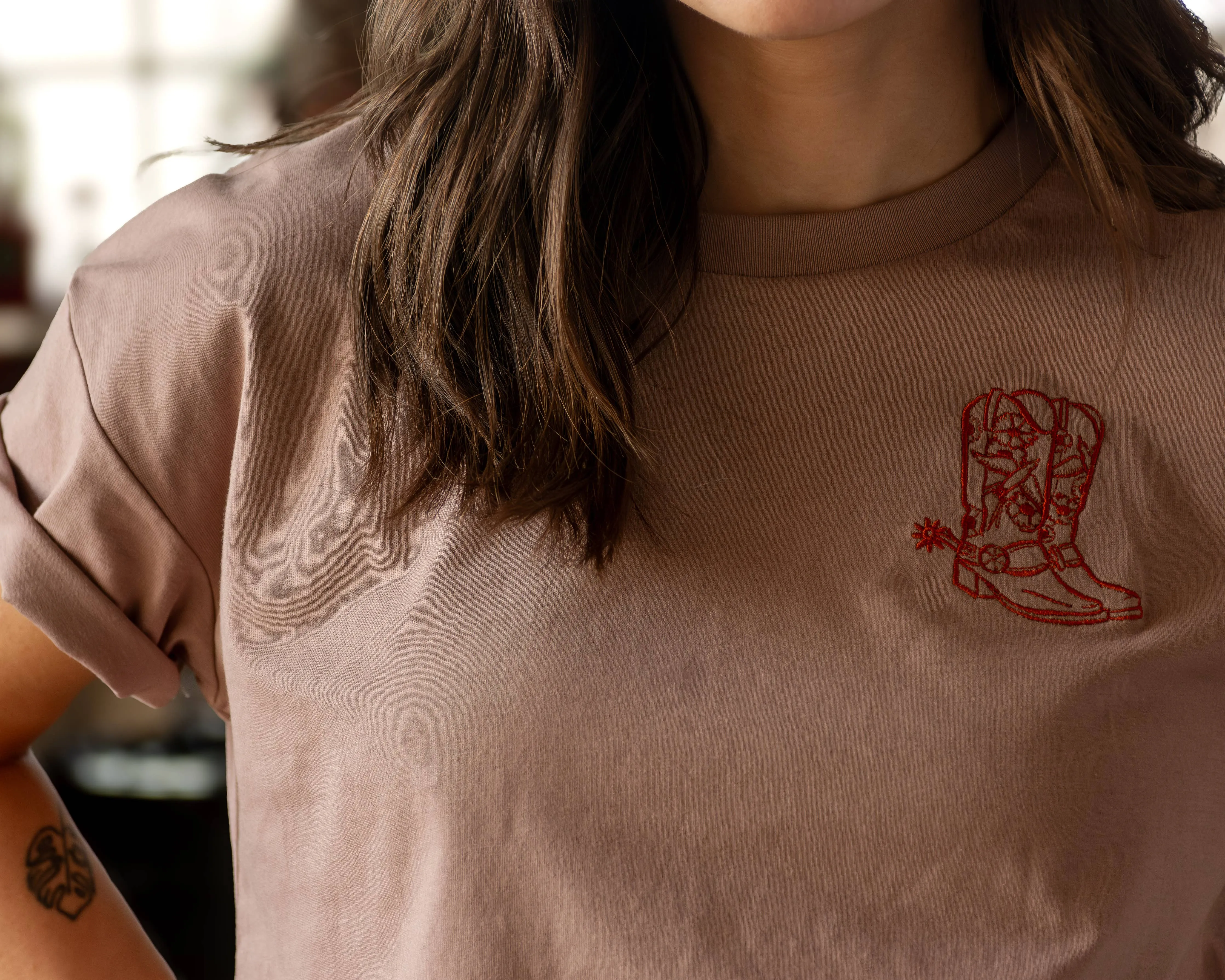 Cowboy Boot Cropped Western Tee (Embroidered)