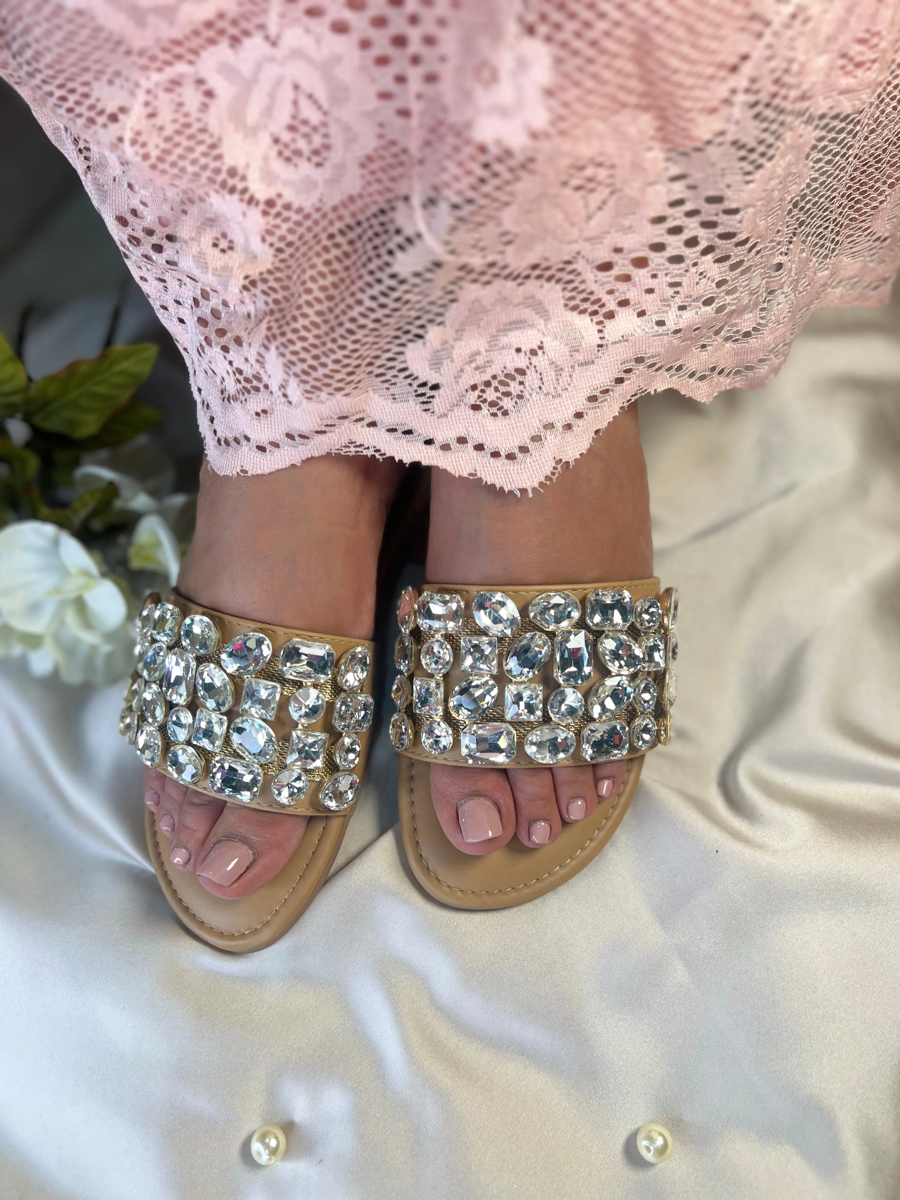 Crystal Luxe Slide Flats