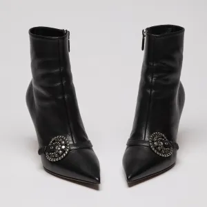 Dior Black Leather Point Toe Ankle Boots with Buckle Embellishment Size 38.5