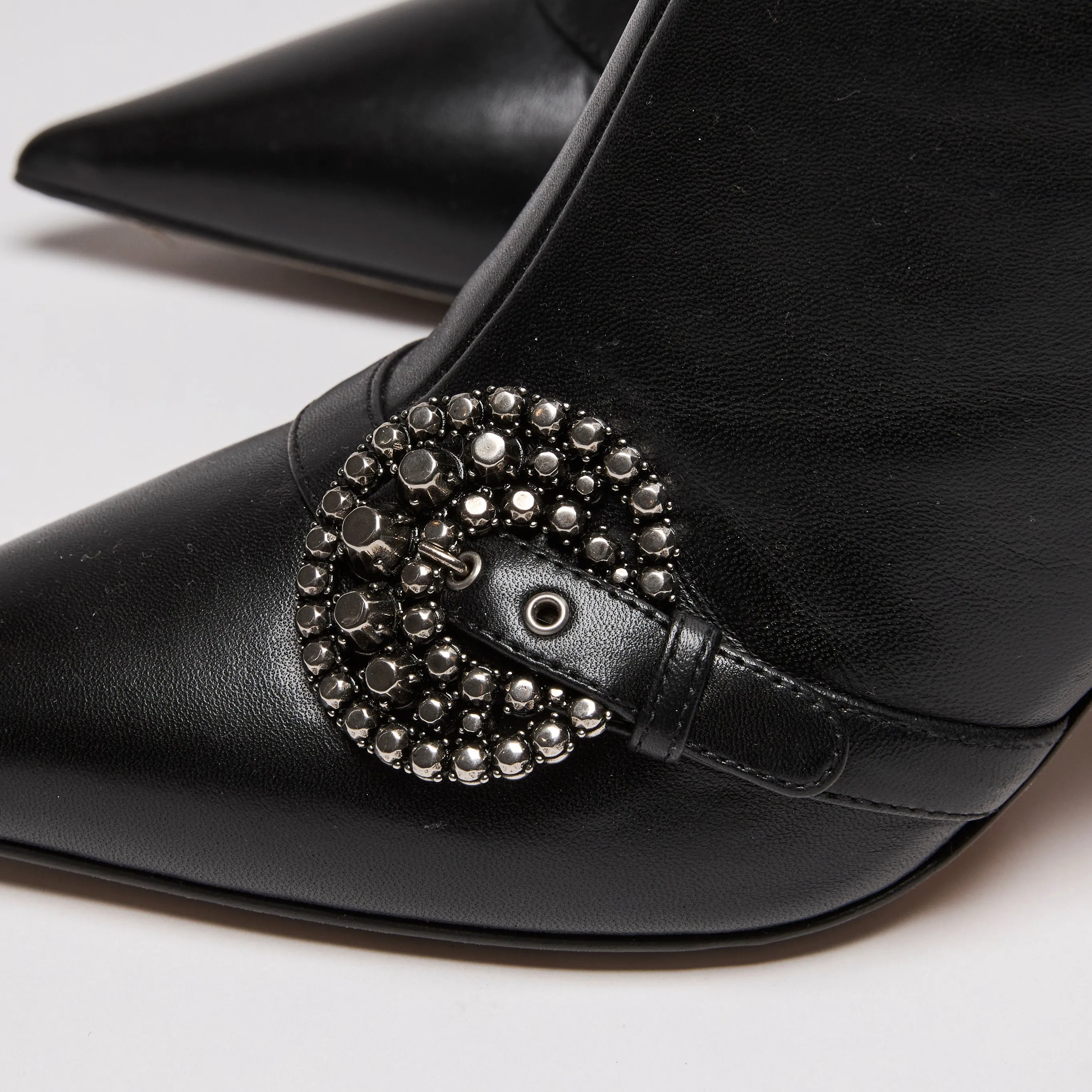 Dior Black Leather Point Toe Ankle Boots with Buckle Embellishment Size 38.5