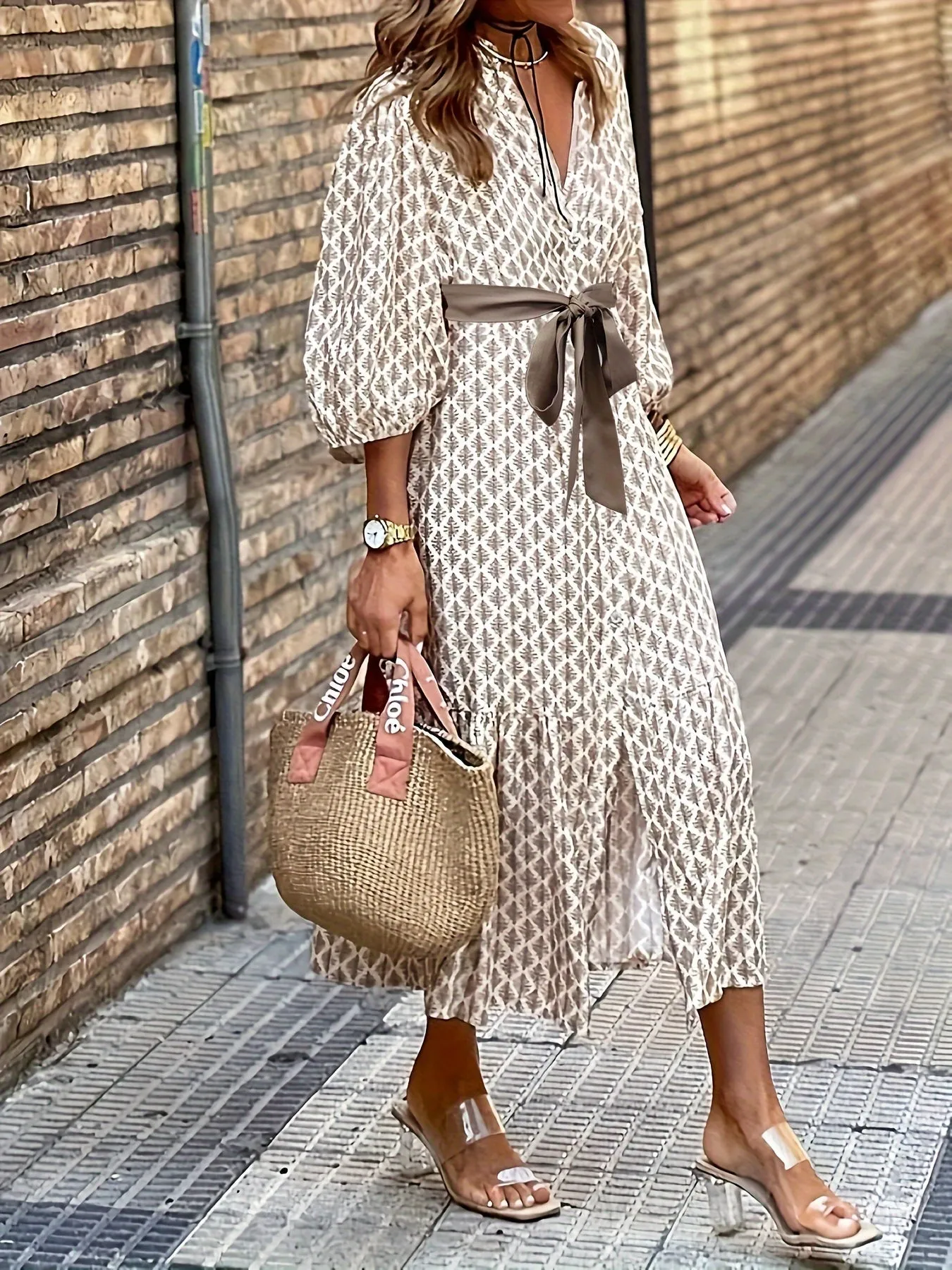 DIXIE - CLASSIC DRESS WITH BUTTONS AND BOW DETAILING