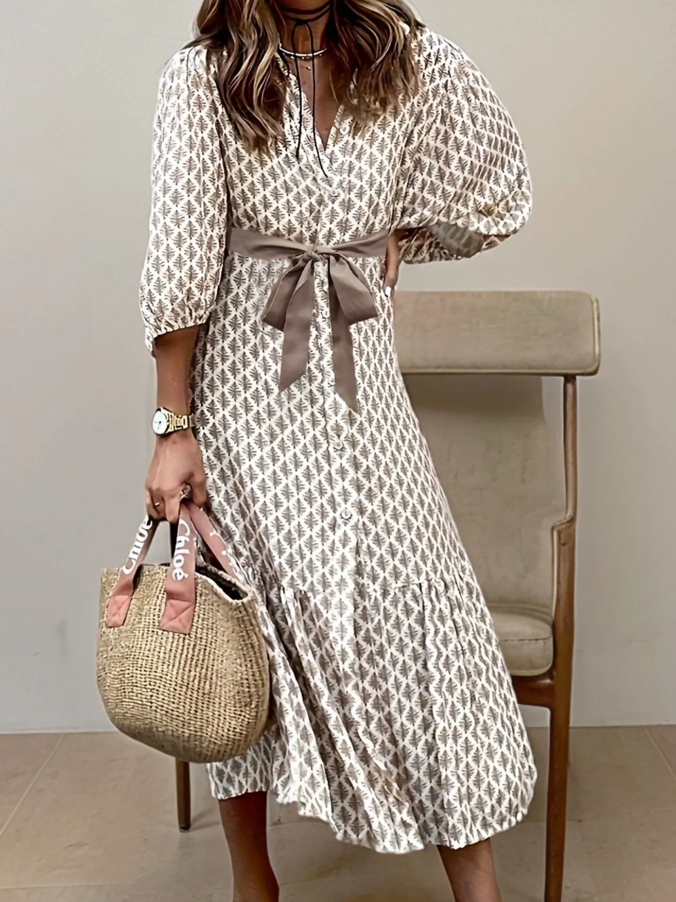 DIXIE - CLASSIC DRESS WITH BUTTONS AND BOW DETAILING