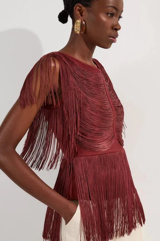 Draped Fringe Knitted Top