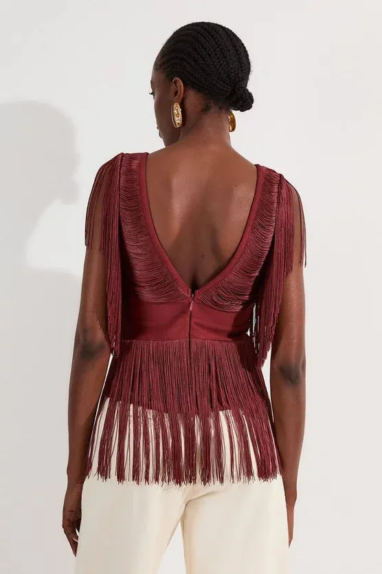 Draped Fringe Knitted Top