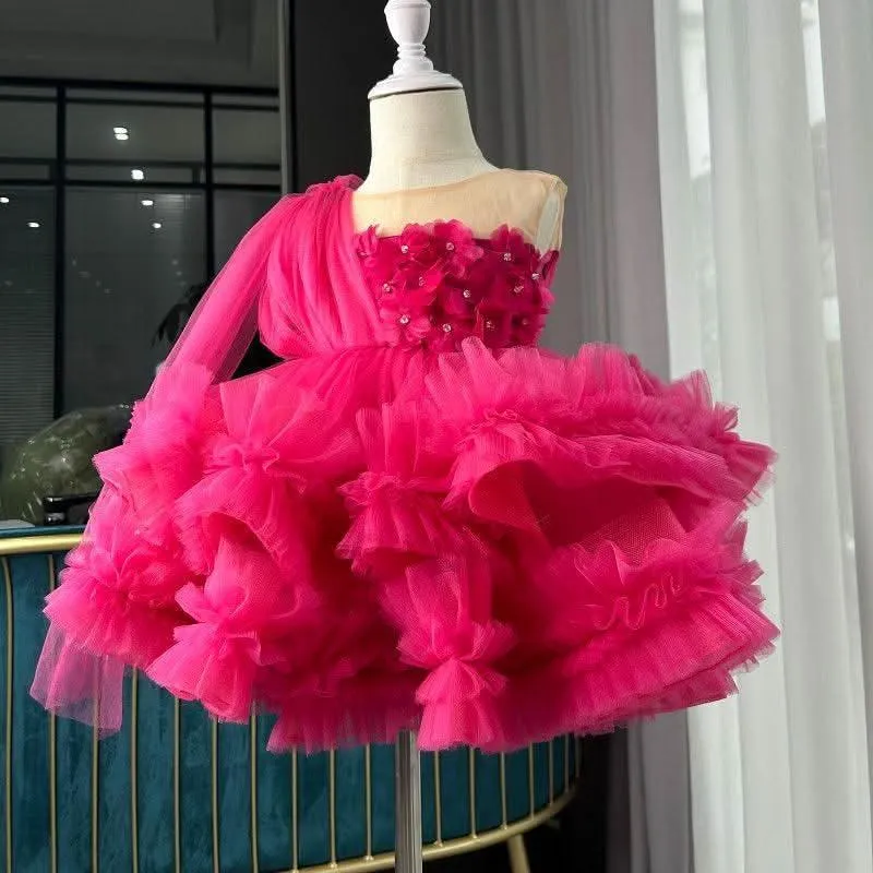 Elegant flower Dress Feather Baby Wedding party Princess dress Colors can be customized