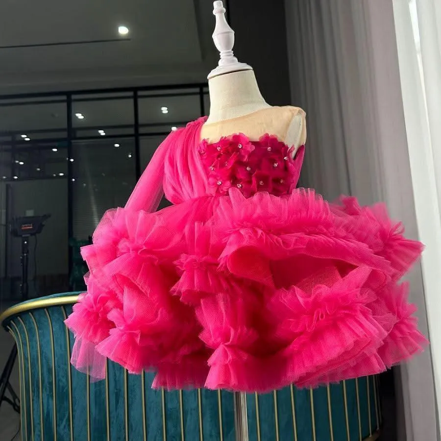 Elegant flower Dress Feather Baby Wedding party Princess dress Colors can be customized