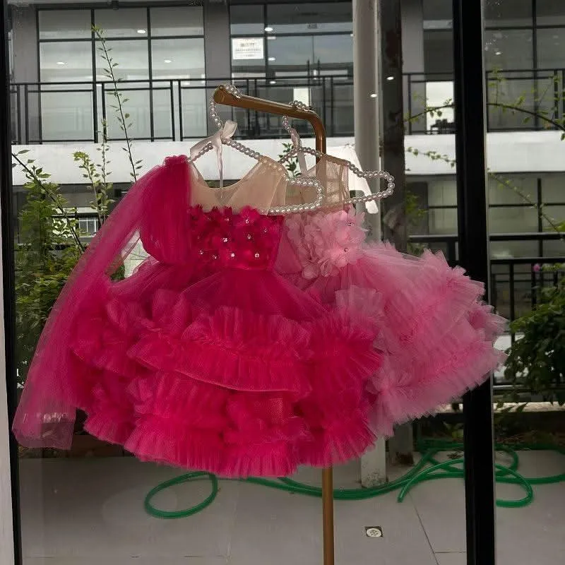Elegant flower Dress Feather Baby Wedding party Princess dress Colors can be customized