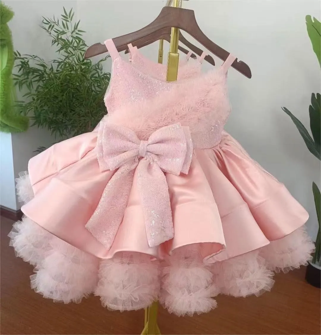 Elegant flower Dress Feather Baby Wedding party Princess dress Colors can be customized