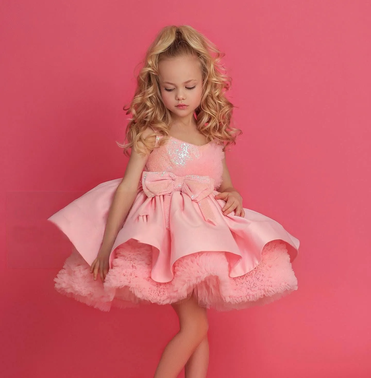 Elegant flower Dress Feather Baby Wedding party Princess dress Colors can be customized