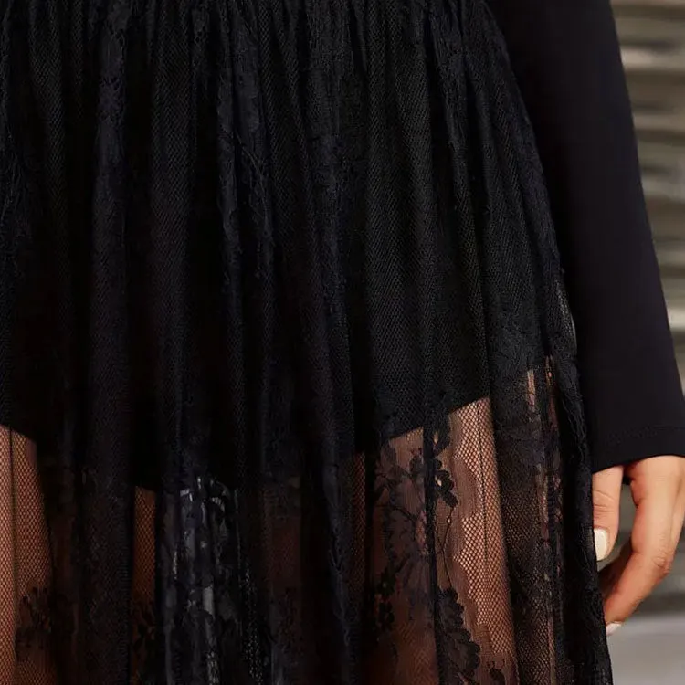Elegant See-Through Lace Long Skirt with Intricate Details