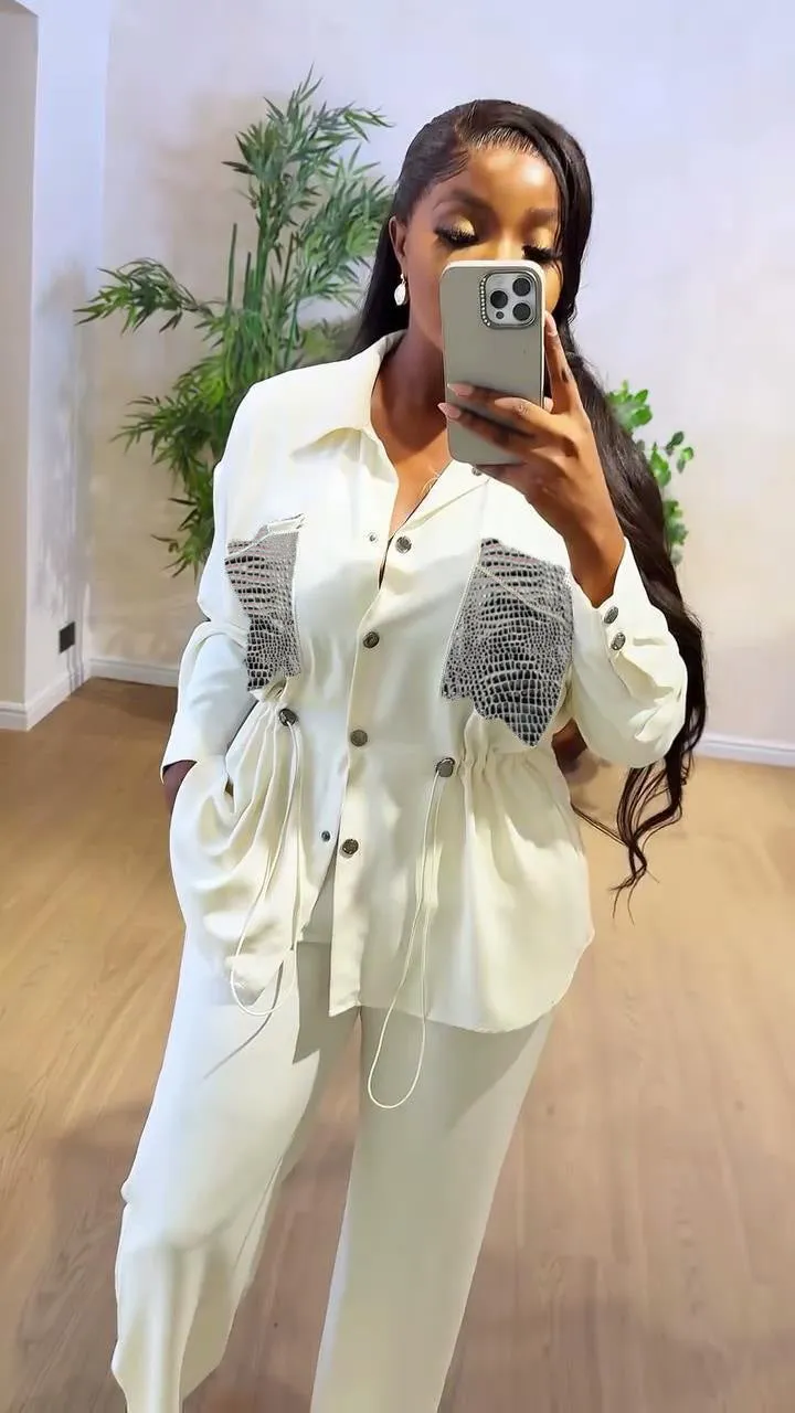 Elegant Slim Waist Shirt and Trousers Black Two-Piece Set