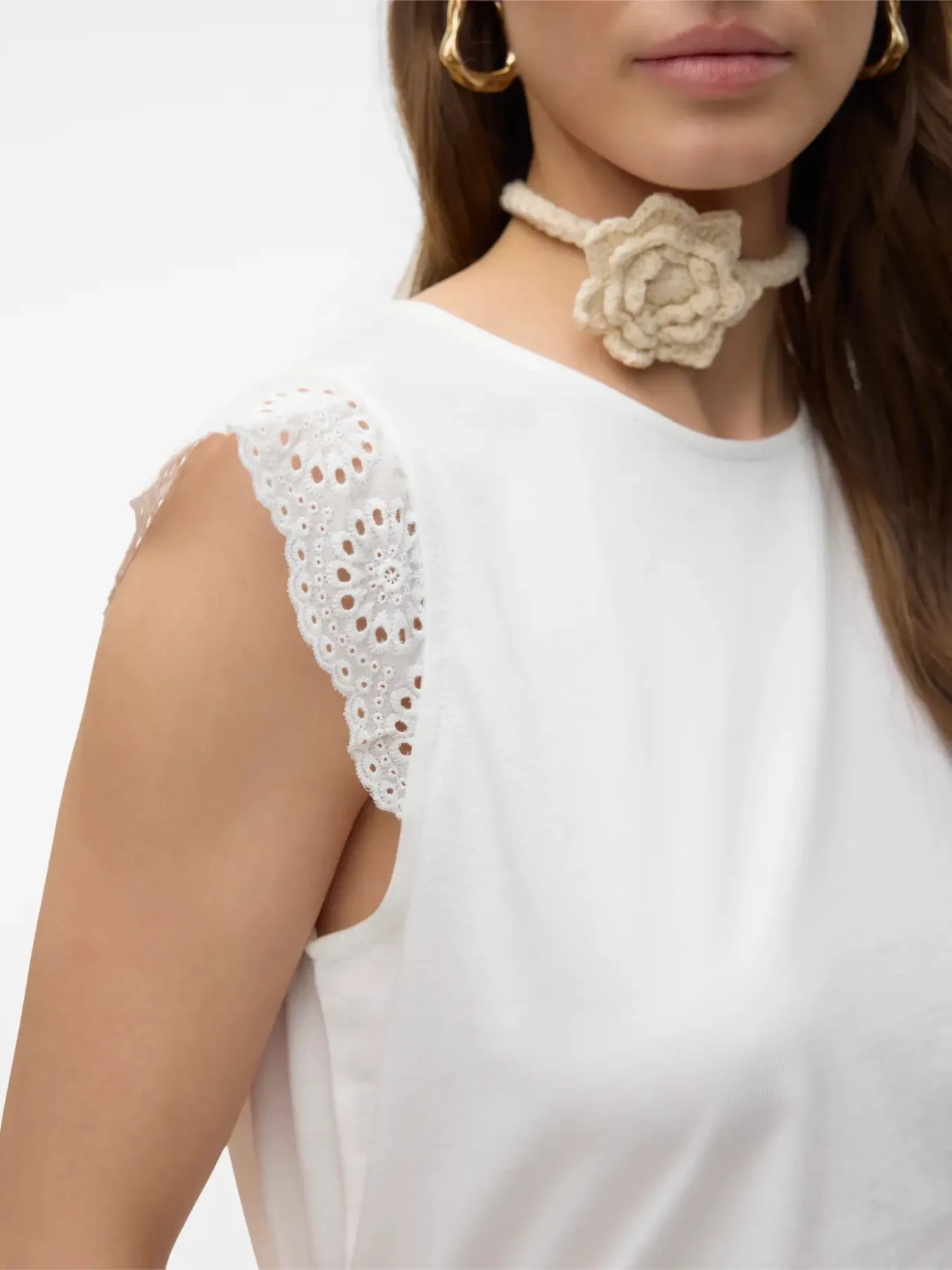 Emily Black Broderie Anglaise Cap Sleeve T Shirt