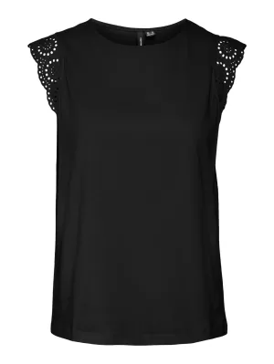 Emily Black Broderie Anglaise Cap Sleeve T Shirt