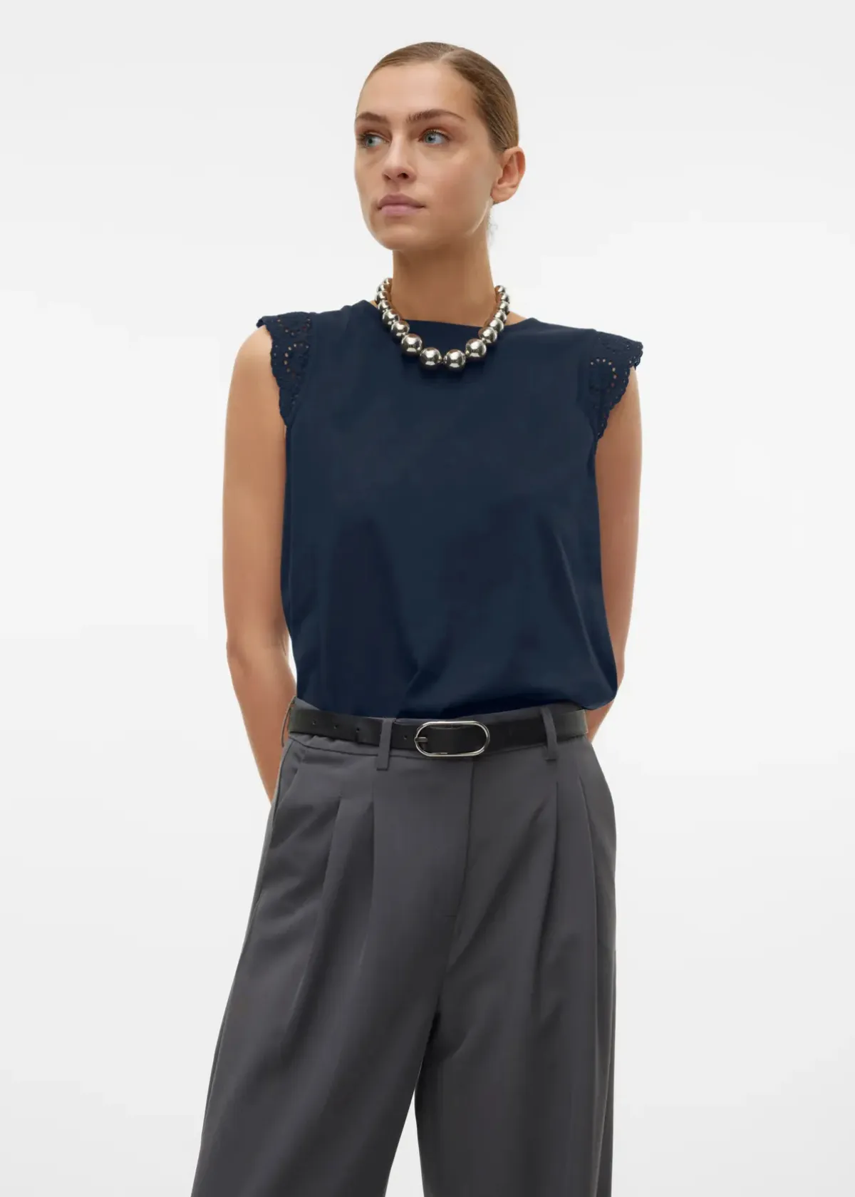 Emily Black Broderie Anglaise Cap Sleeve T Shirt