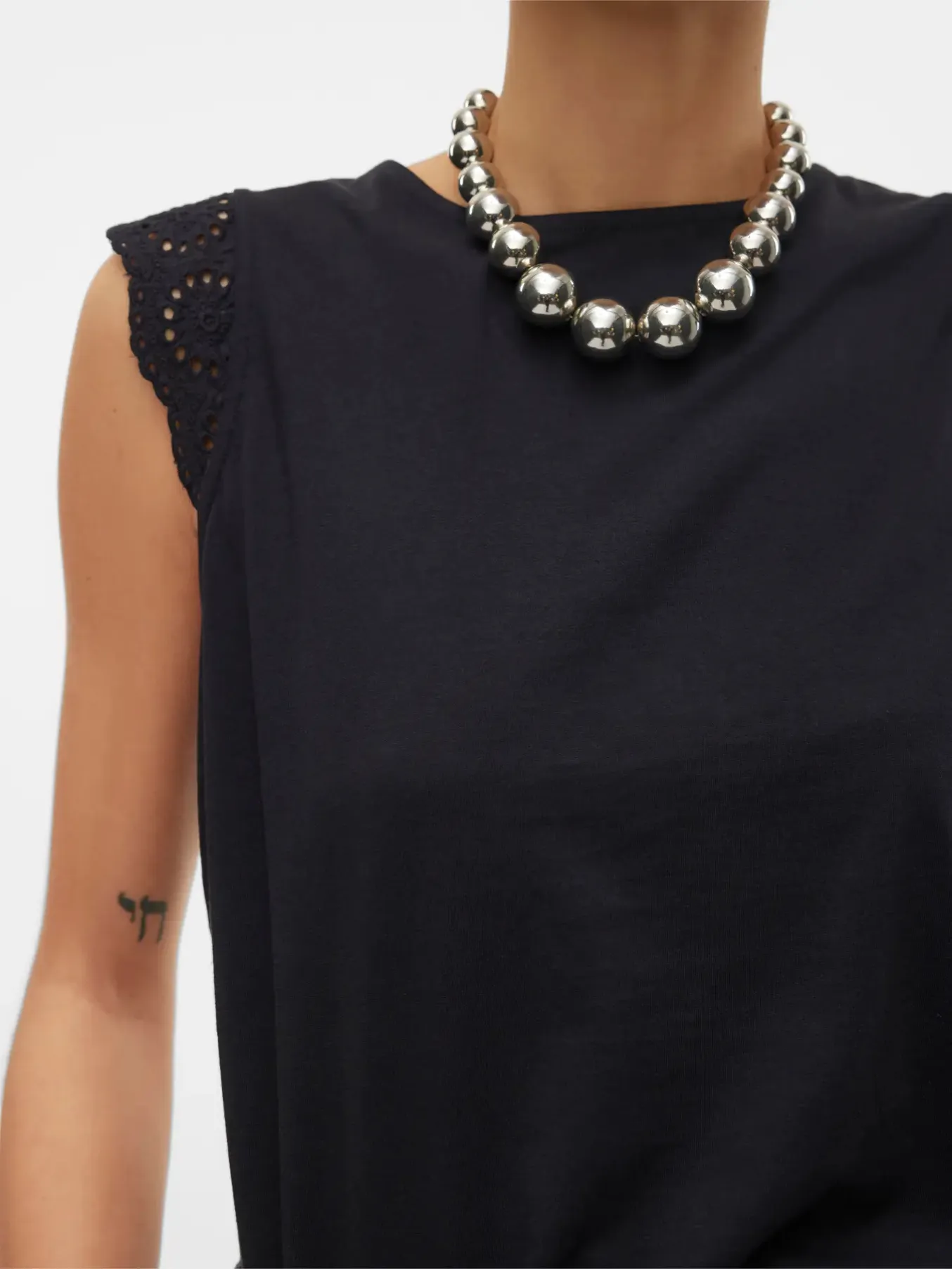 Emily Black Broderie Anglaise Cap Sleeve T Shirt