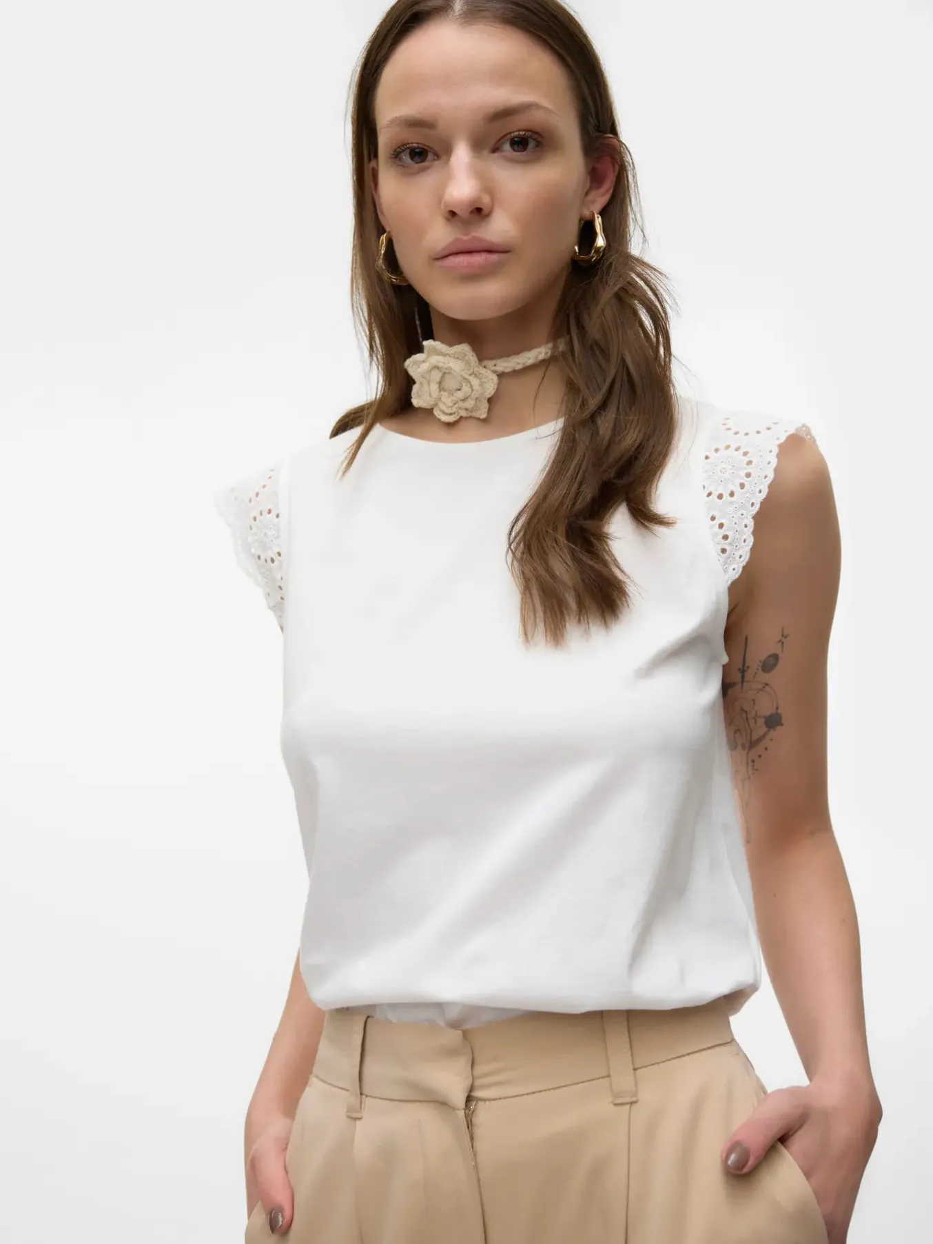 Emily Black Broderie Anglaise Cap Sleeve T Shirt