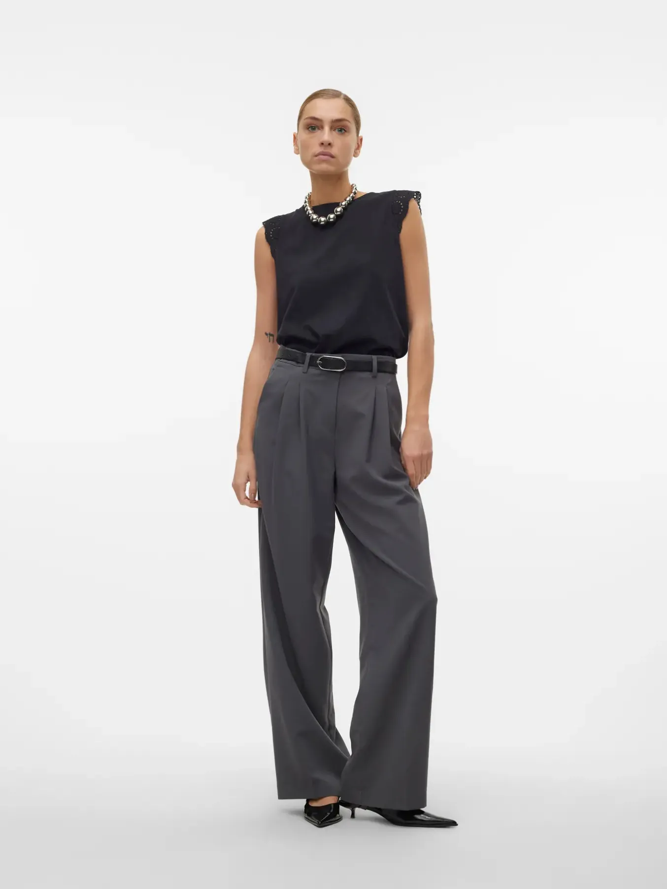 Emily Black Broderie Anglaise Cap Sleeve T Shirt