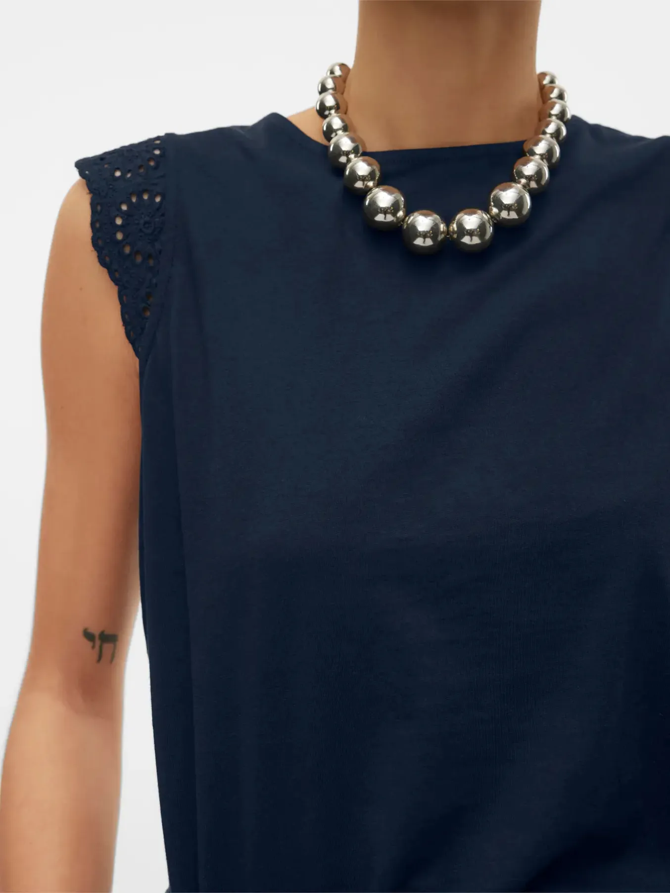 Emily Black Broderie Anglaise Cap Sleeve T Shirt