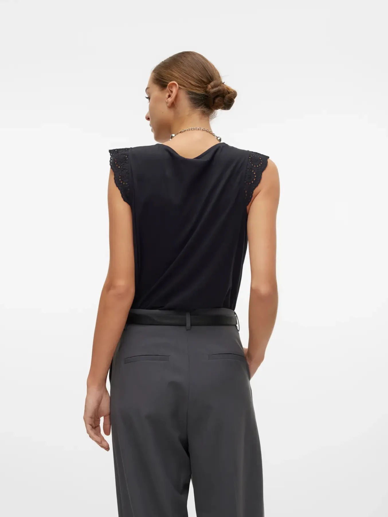 Emily Black Broderie Anglaise Cap Sleeve T Shirt