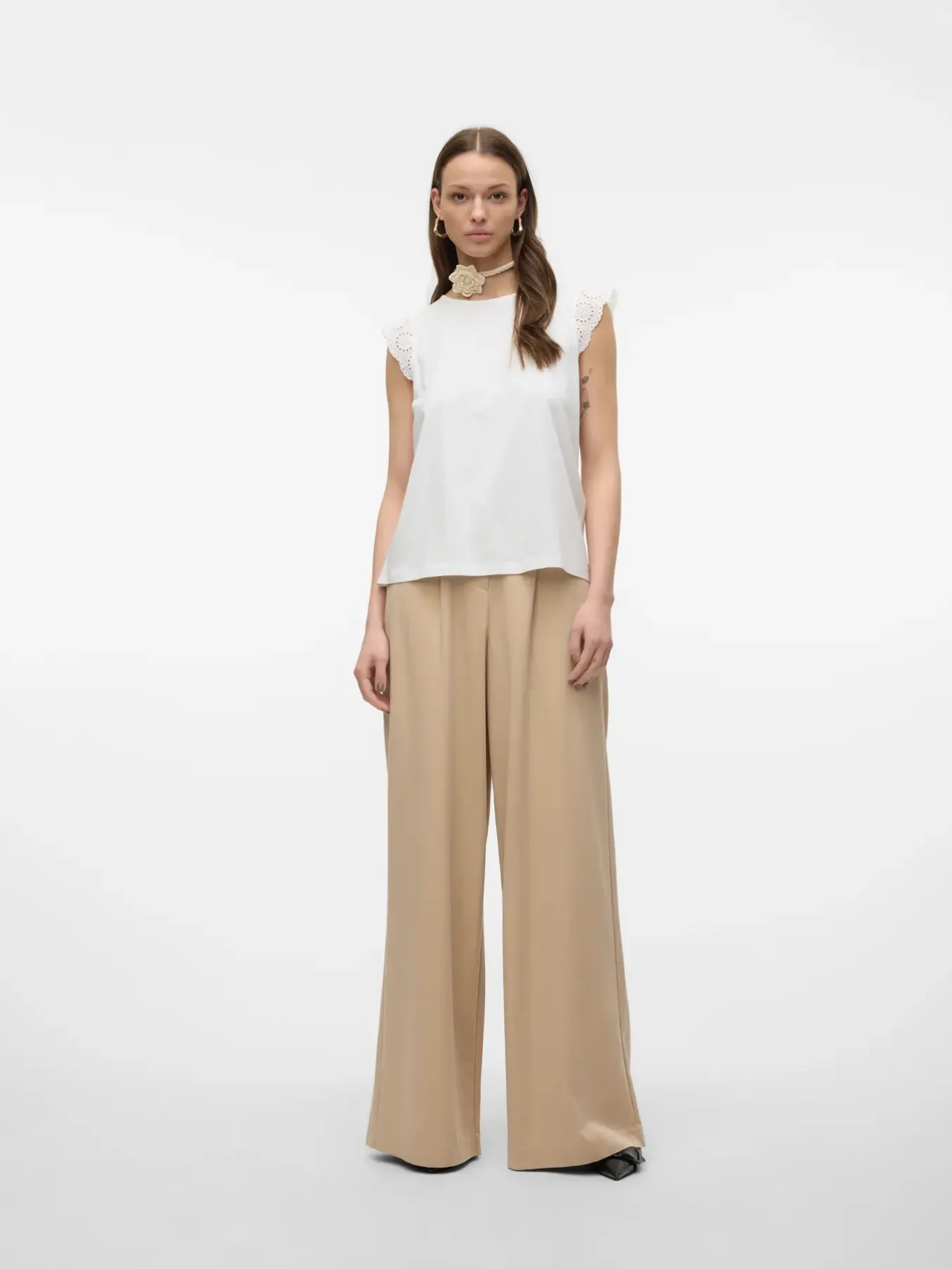 Emily Snow White Broderie Anglaise Cap Sleeve T Shirt